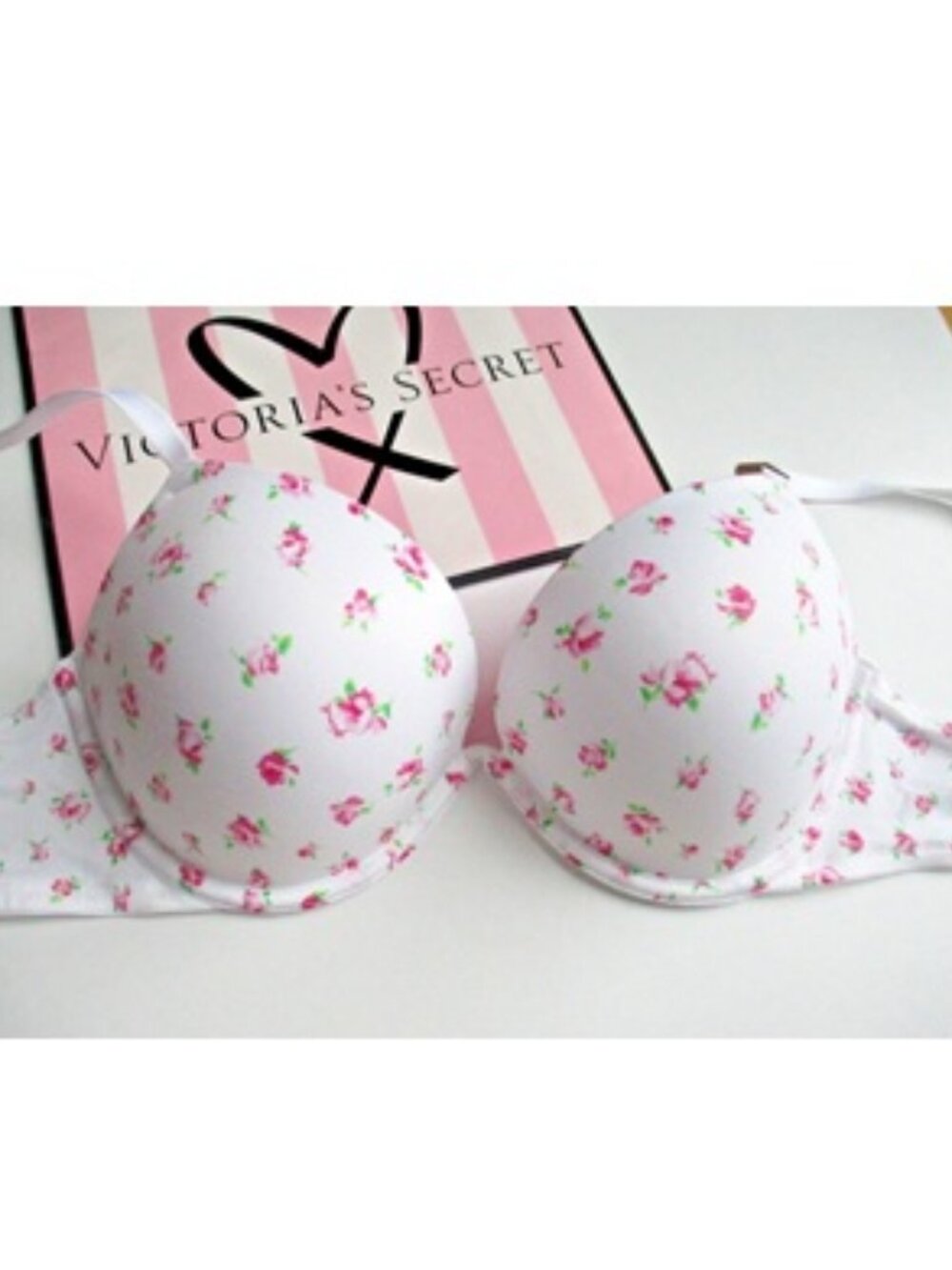 Nwt PINK Victorias Secret Super Push-up Bra Vs White w/ Pink Floral 38D